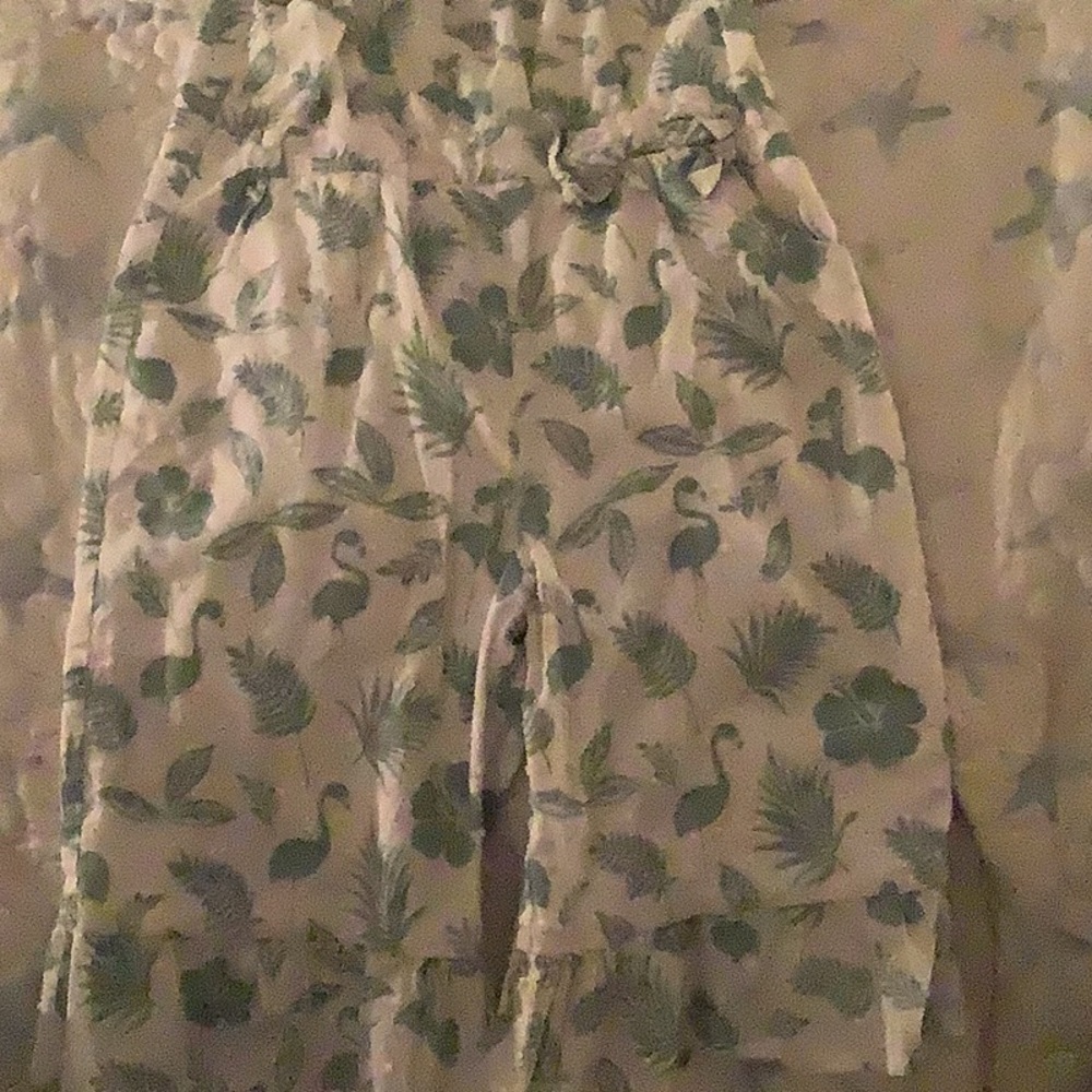 Romper with leaves and flamingos